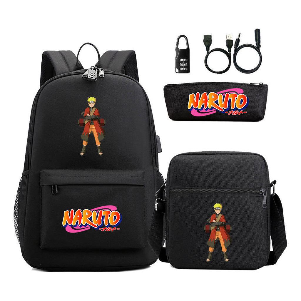 Naruto Usb Password Lock Youth Student Backpack Three Piece Set Backpack Set