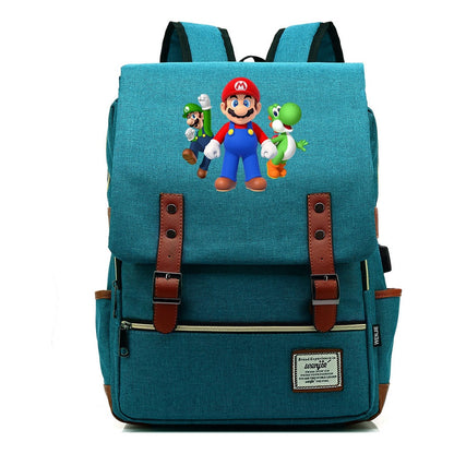 Super Mario Youth Student backpack USB casual backpack