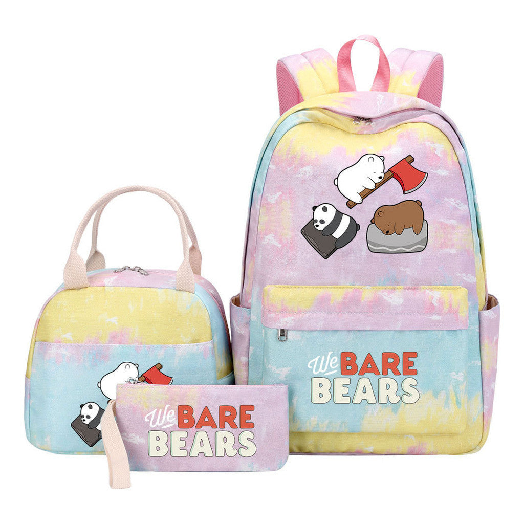 Cartoon Cute Three Bears Youth Student Girls School Bag Lunch Bag Three Piece Set Backpack Set