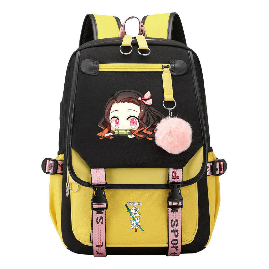 Cartoon Fashion Usb Youth Student Backpack Boy's And Girl's Leisure Ribbon Flip Backpack