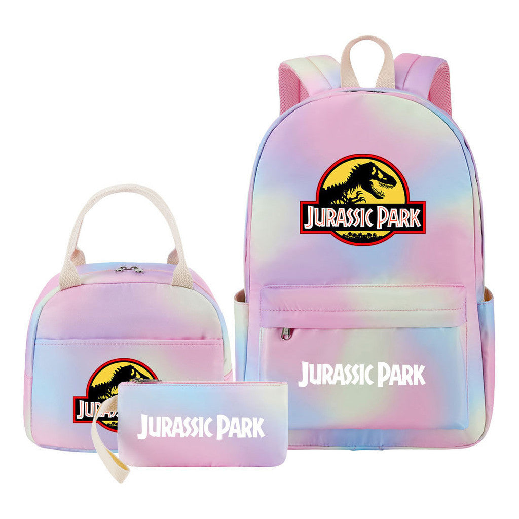 Jurassic Park Dinosaur Youth Student Girls School Bag Lunch Bag Three Piece Set Backpack Set
