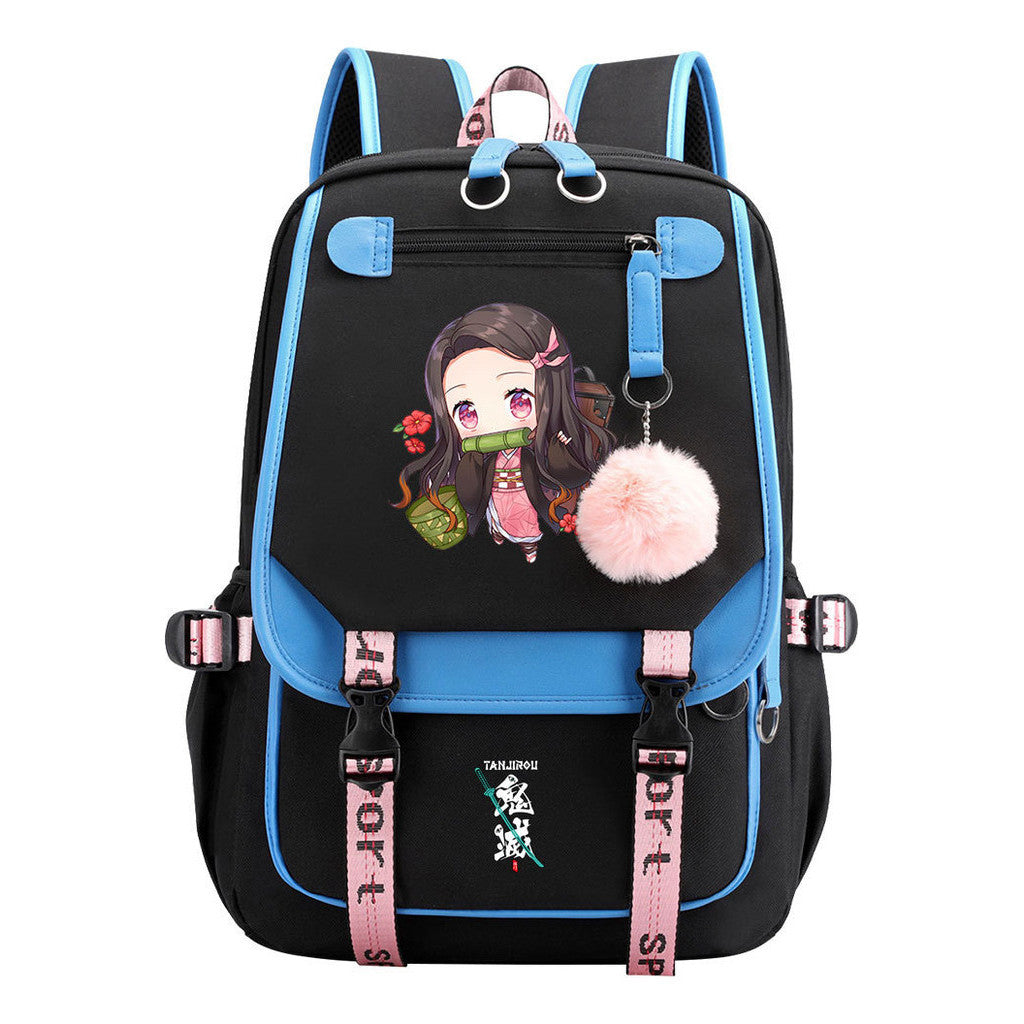 Cartoon Fashion Usb Youth Student Backpack Boy's And Girl's Leisure Ribbon Flip Backpack