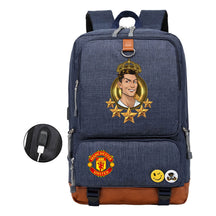 Football Star Cristiano Ronaldo Printed Usb Youth Backpack For Leisure Travel Backpack