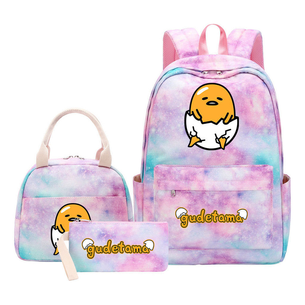 Egg Green Manga Student Girls School Bag Lunch Bag Three Piece Set Backpack Set