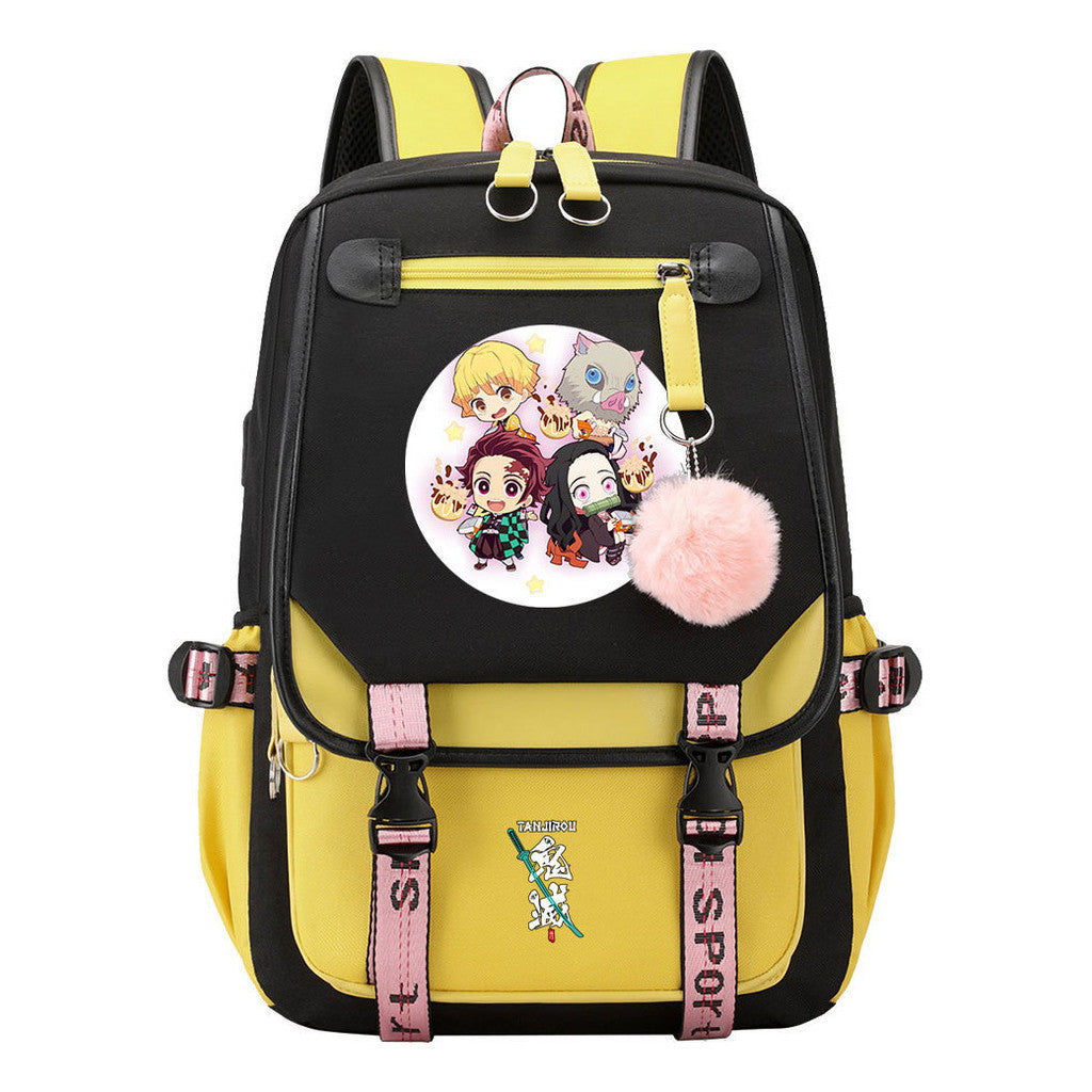 Comic Cartoon Fashion Usb Student Backpack Casual Woven Flap Backpack