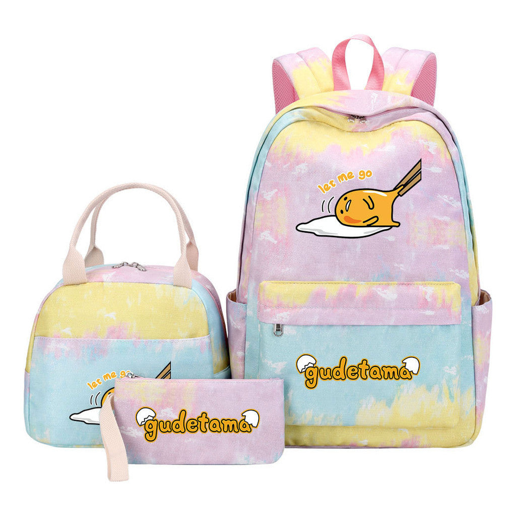 Egg Green Manga Student Girls School Bag Lunch Bag Three Piece Set Backpack Set