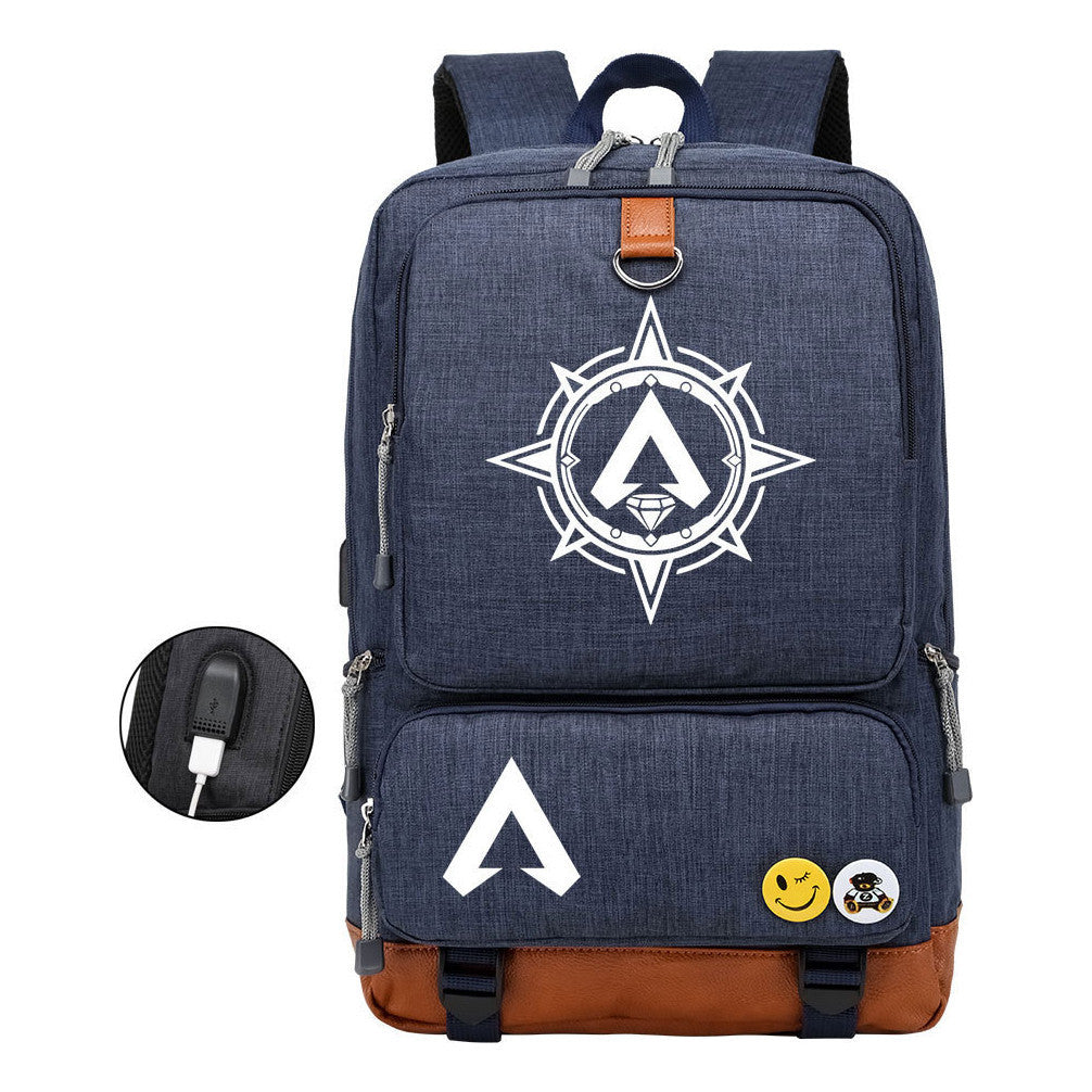 Apex Hero Print Usb Student Backpack For Leisure Travel Backpack