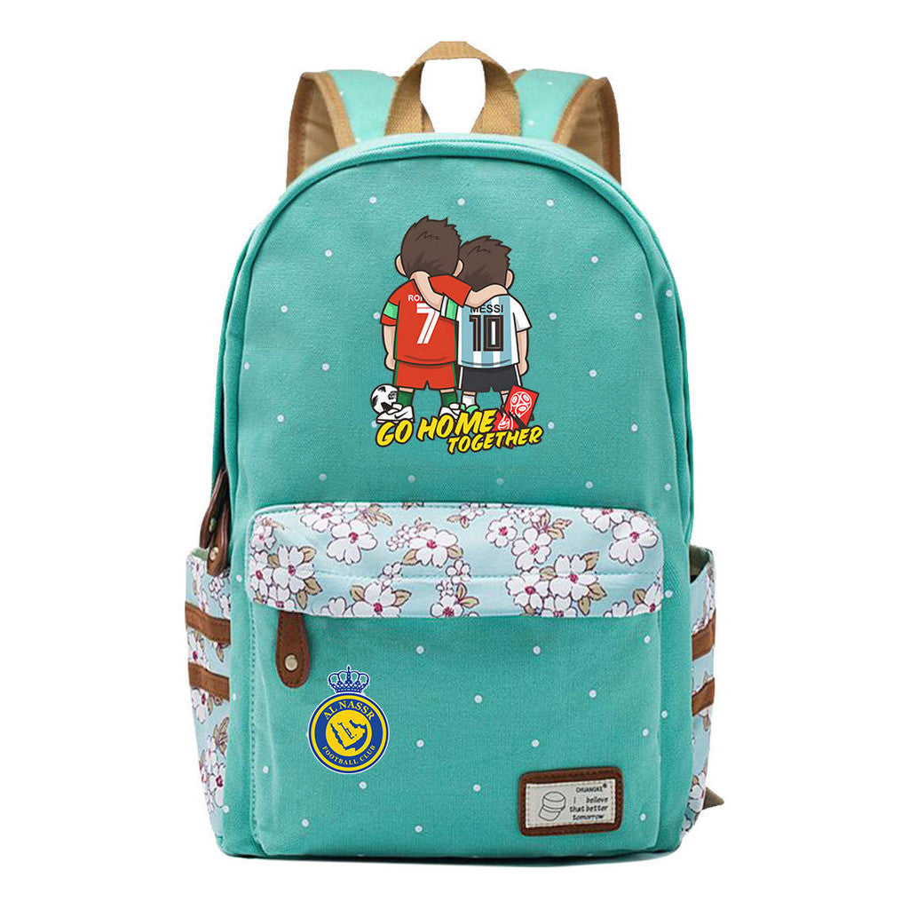 Football Star Cristiano Ronaldo Printed Student Backpack, Floral Casual Backpack