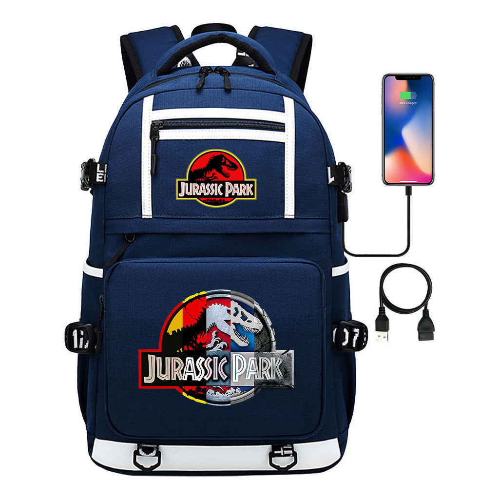 Jurassic Park Dinosaur Usb Youth School Bag Men's And Women's Backpack Leisure Travel Backpack