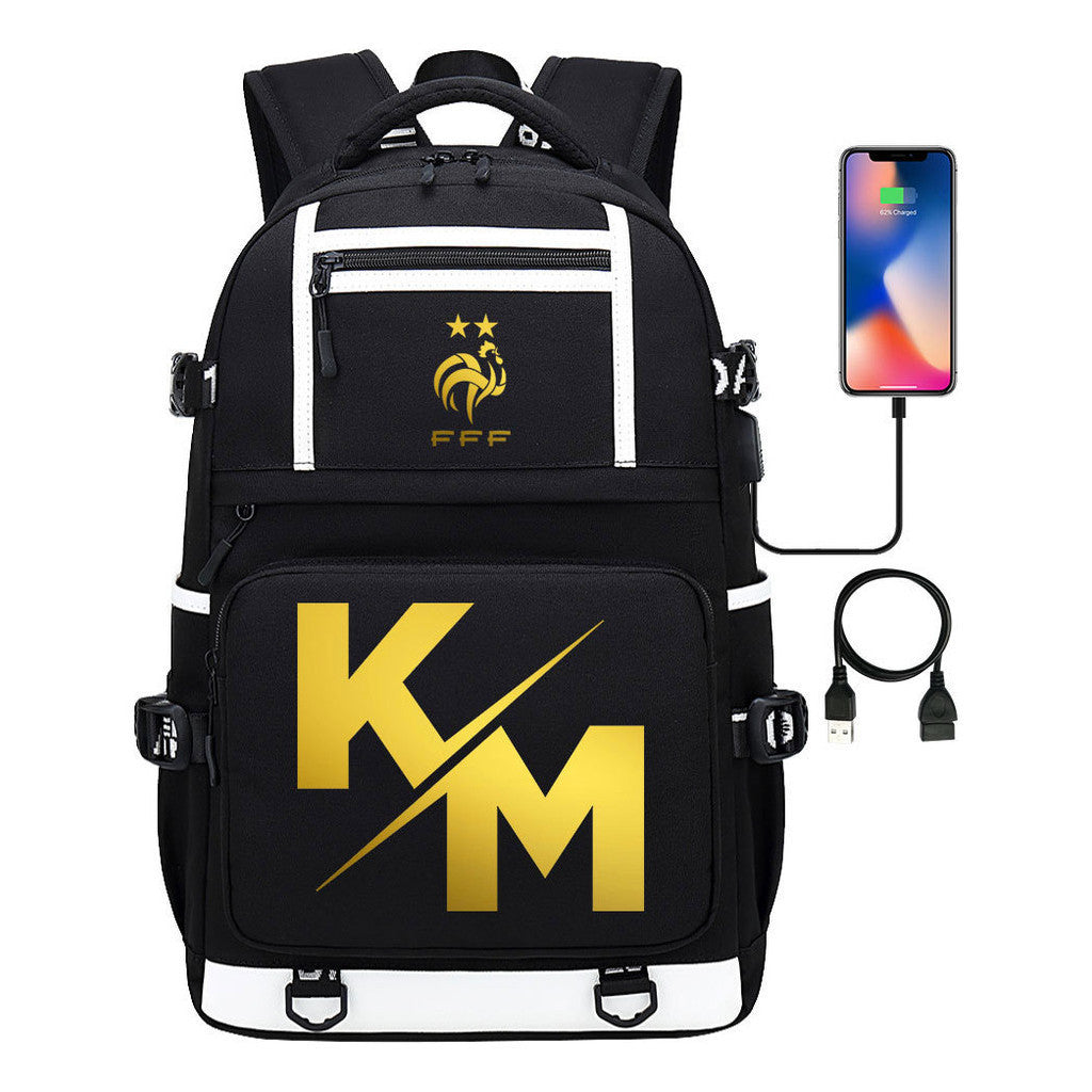 Golden Football Star Mbappe Usb Youth Student Backpack Backpack Leisure Travel Backpack
