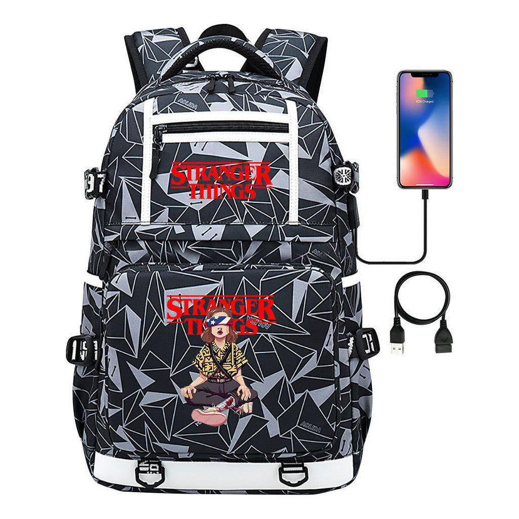 Strange Story Printed Usb Youth Student Backpack For Men And Women's Leisure Travel Backpack
