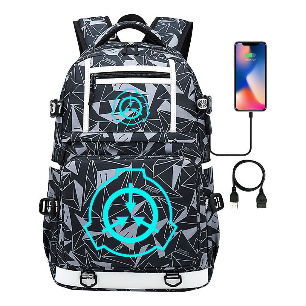 Blue Glow Printed Usb Youth Student Backpack For Men And Women's Leisure Travel Backpack