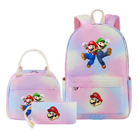 Super Mario Youth Student Girls School Bag Lunch Bag Three Piece Backpack Set
