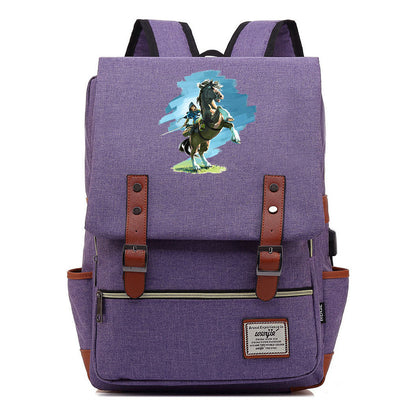 Game Zelda Kingdom Tears Print Youth Student Backpack Usb Casual Backpack