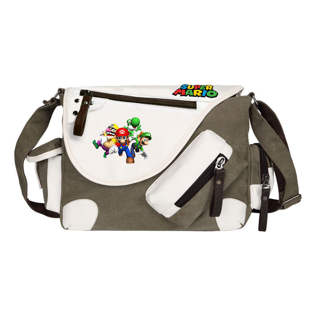 Super Mario Youth Student School Bag Canvas Shoulder Bag Casual Straddle Backpack