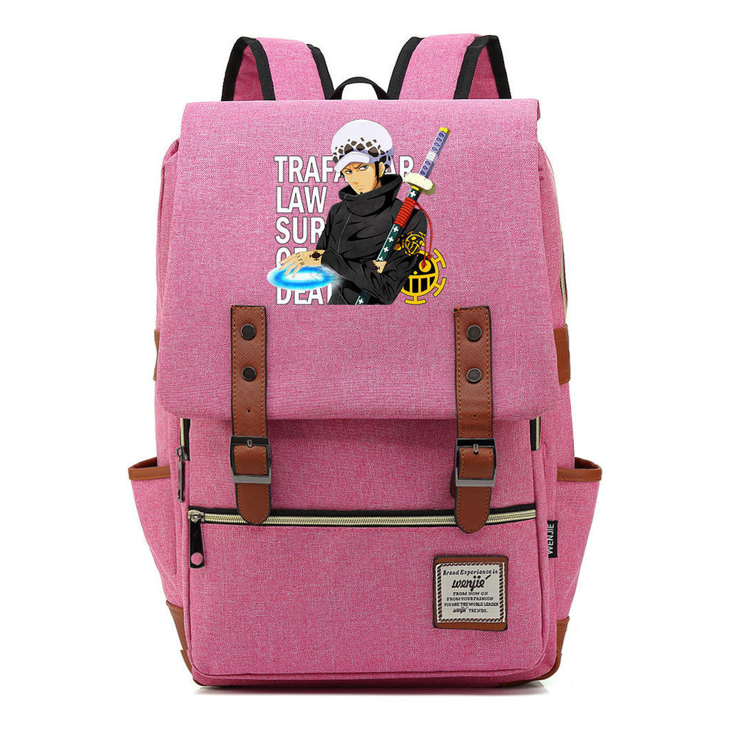 Anime Pirate King Luffy Printed Student School Bag Casual Belt Buckle Classic Backpack