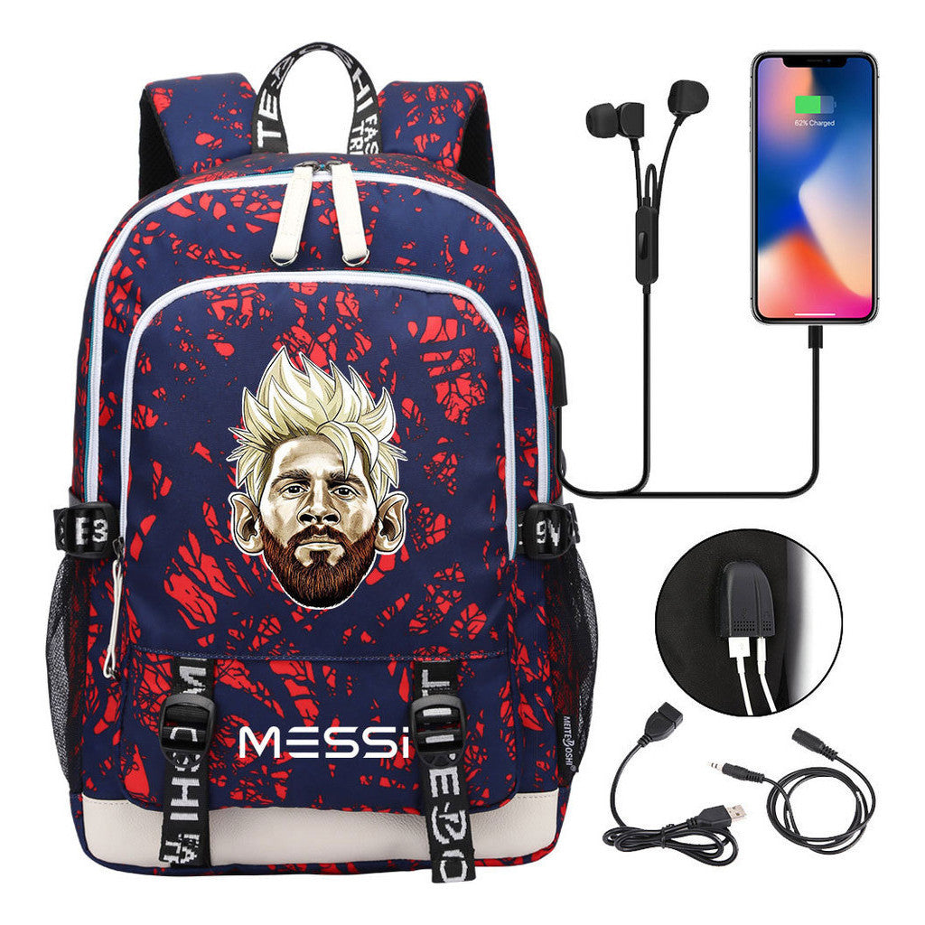 Sports Football Stars, Teenagers, Primary And Secondary School Students, Backpack Usb, Men's And Women's Leisure Backpack