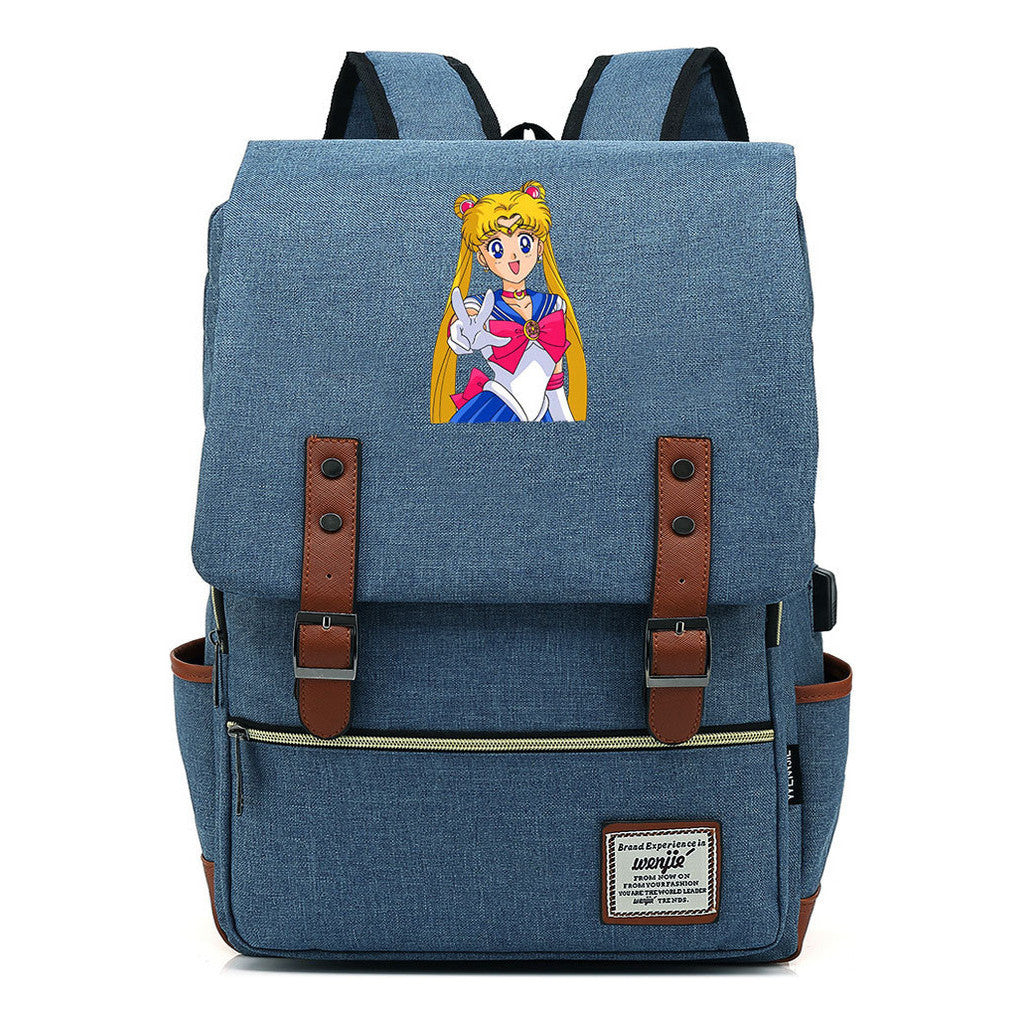 Anime Beauty Girl Warrior Youth Student School Bag Usb Men's And Women's Leisure Backpack