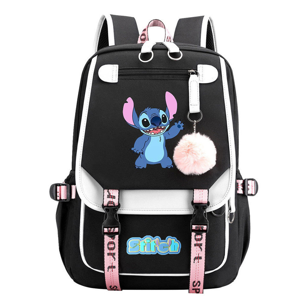 Interstellar Baby Stitch Usb Youth Backpack For Men And Women, Casual Woven Strap Flip Back Backpack