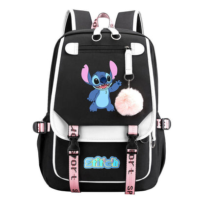 Interstellar Baby Stitch Usb Youth Backpack For Men And Women, Casual Woven Strap Flip Back Backpack