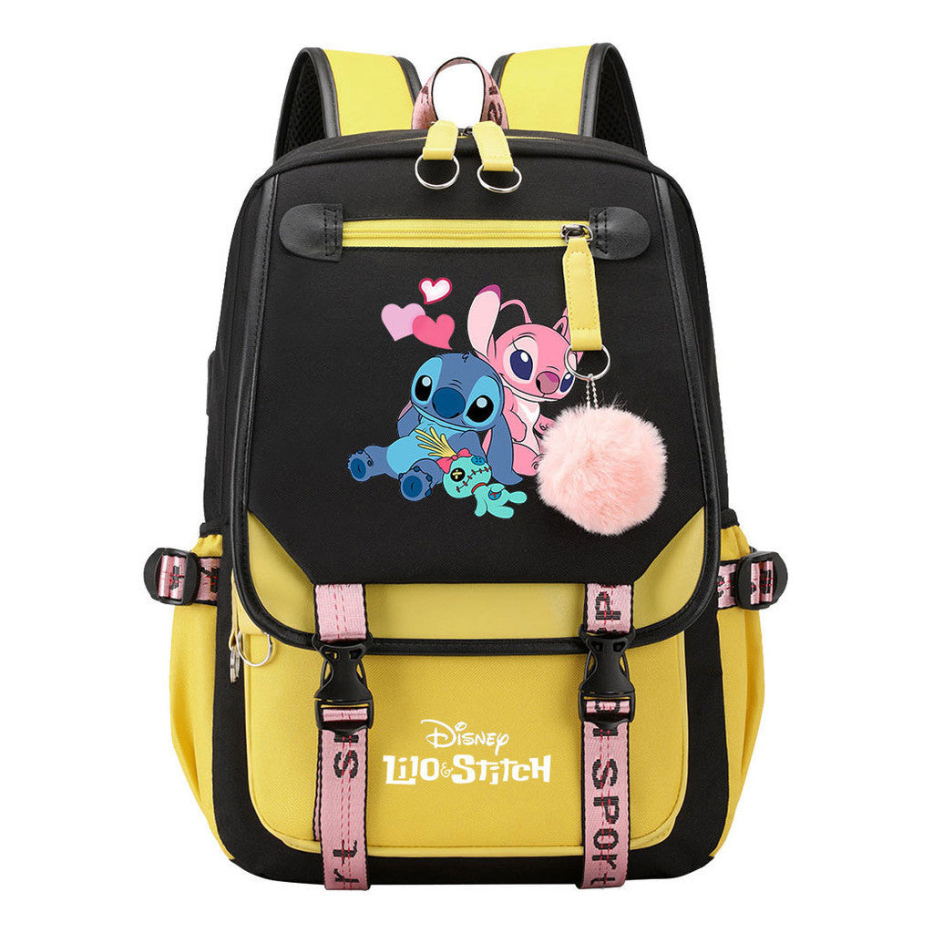 Interstellar Baby Stitch Usb Backpack For Boys And Girls, Casual Woven Strap Flip Back Backpack