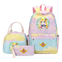 Anime Beauty Girl Warrior Student Girls School Bag Lunch Bag Three Piece Set Backpack Set