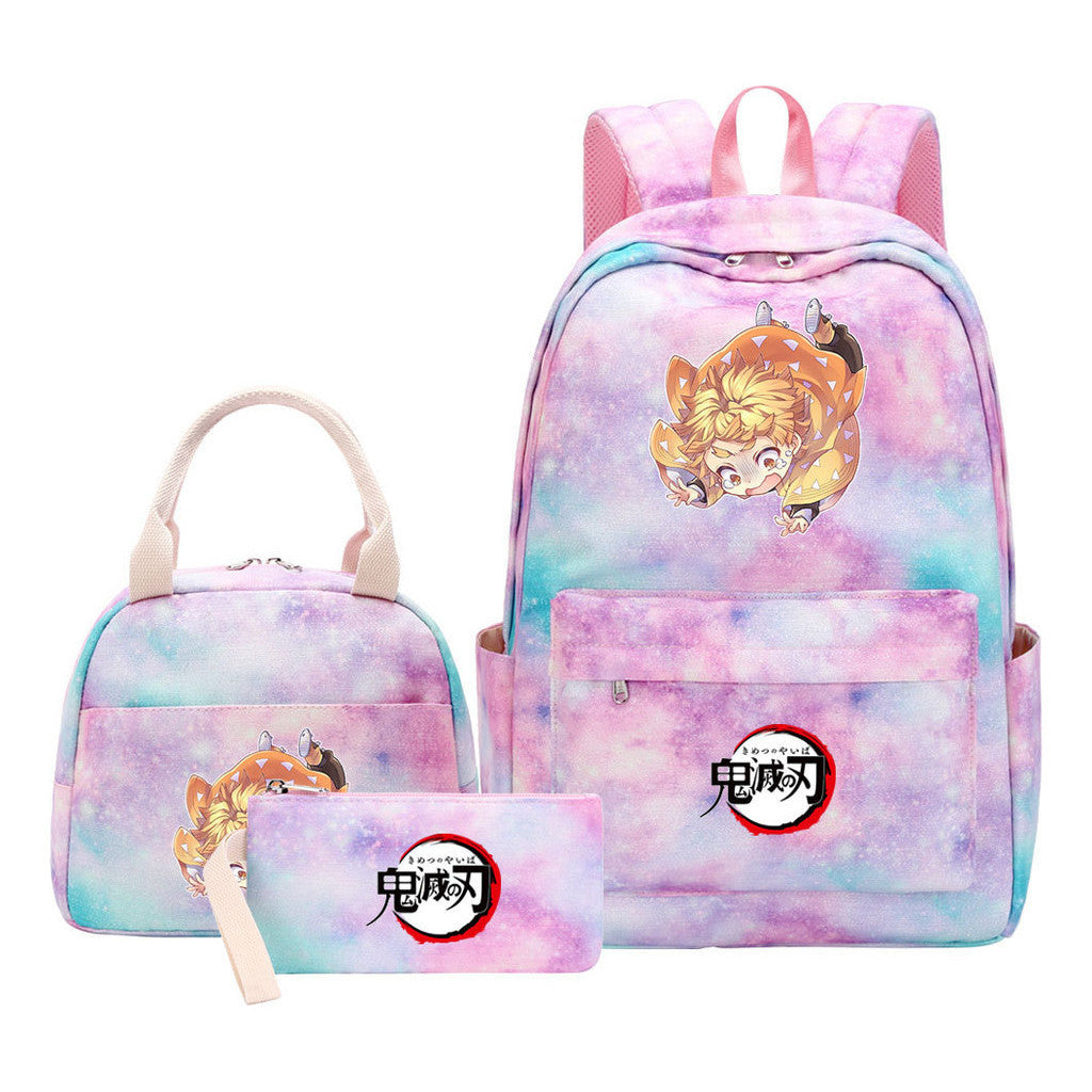 Cartoon Fashion Student Girls School Bag Lunch Bag Three Piece Set Backpack Set