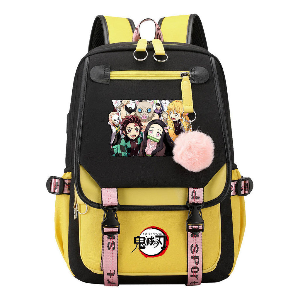 Cartoon Fashion Usb Student Backpack With Casual Woven Strap Flip Back Backpack