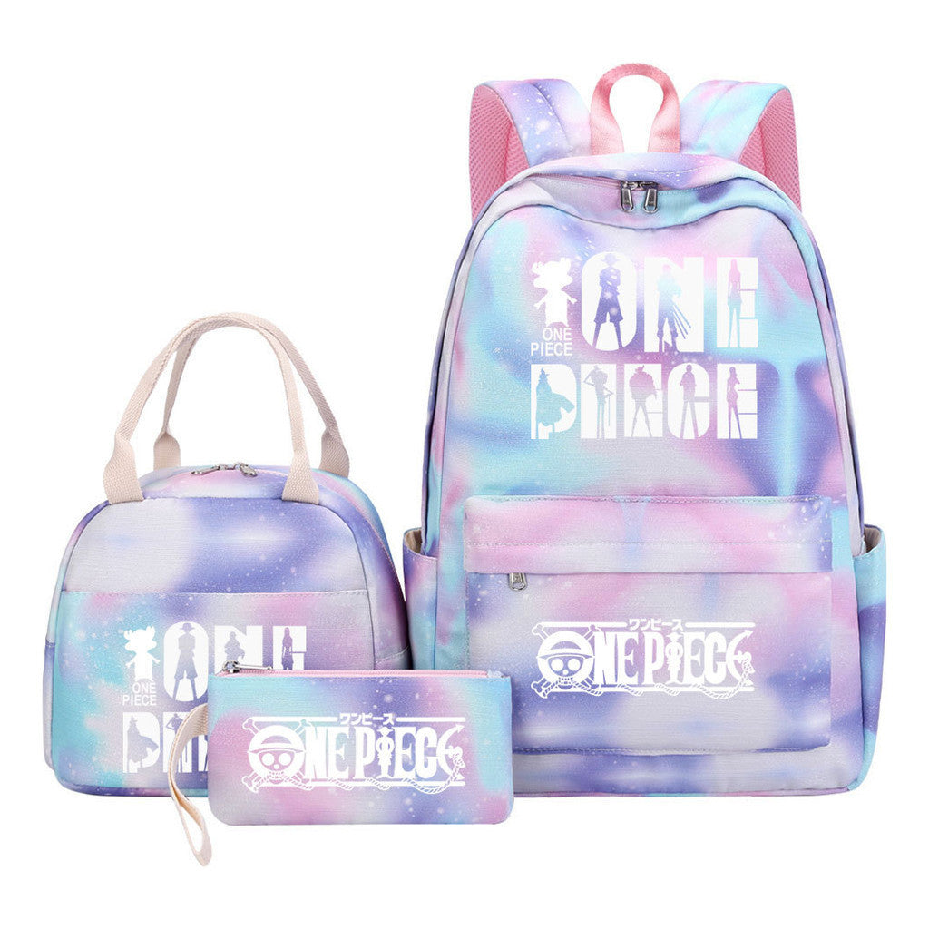 Cartoon Pirate King Youth Student Girls School Bag Lunch Bag Three Piece Set Backpack Set