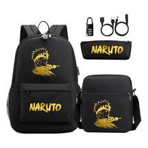 Golden Naruto Usb Password Lock Teenage Student School Bag Three Piece Backpack Set