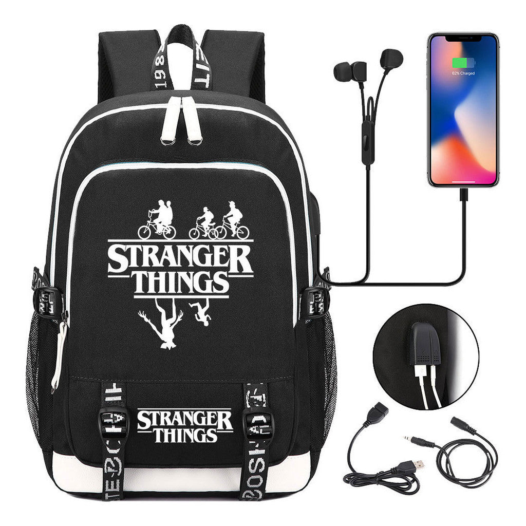 Strange Story Printed Usb Teenage Student Backpacks Men's And Women's Leisure Travel Backpack