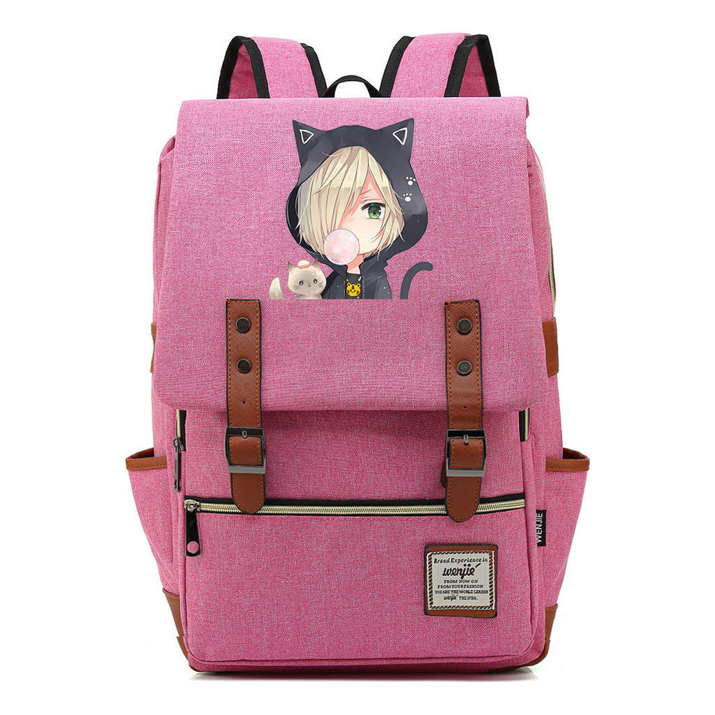 Yuri On The Ice Student Backpack, Men's And Women's Leisure Belt Buckle Backpack