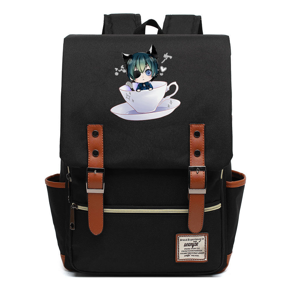 Black Deacon Youth Student School Bag Men's And Women's Leisure Belt Buckle Backpack