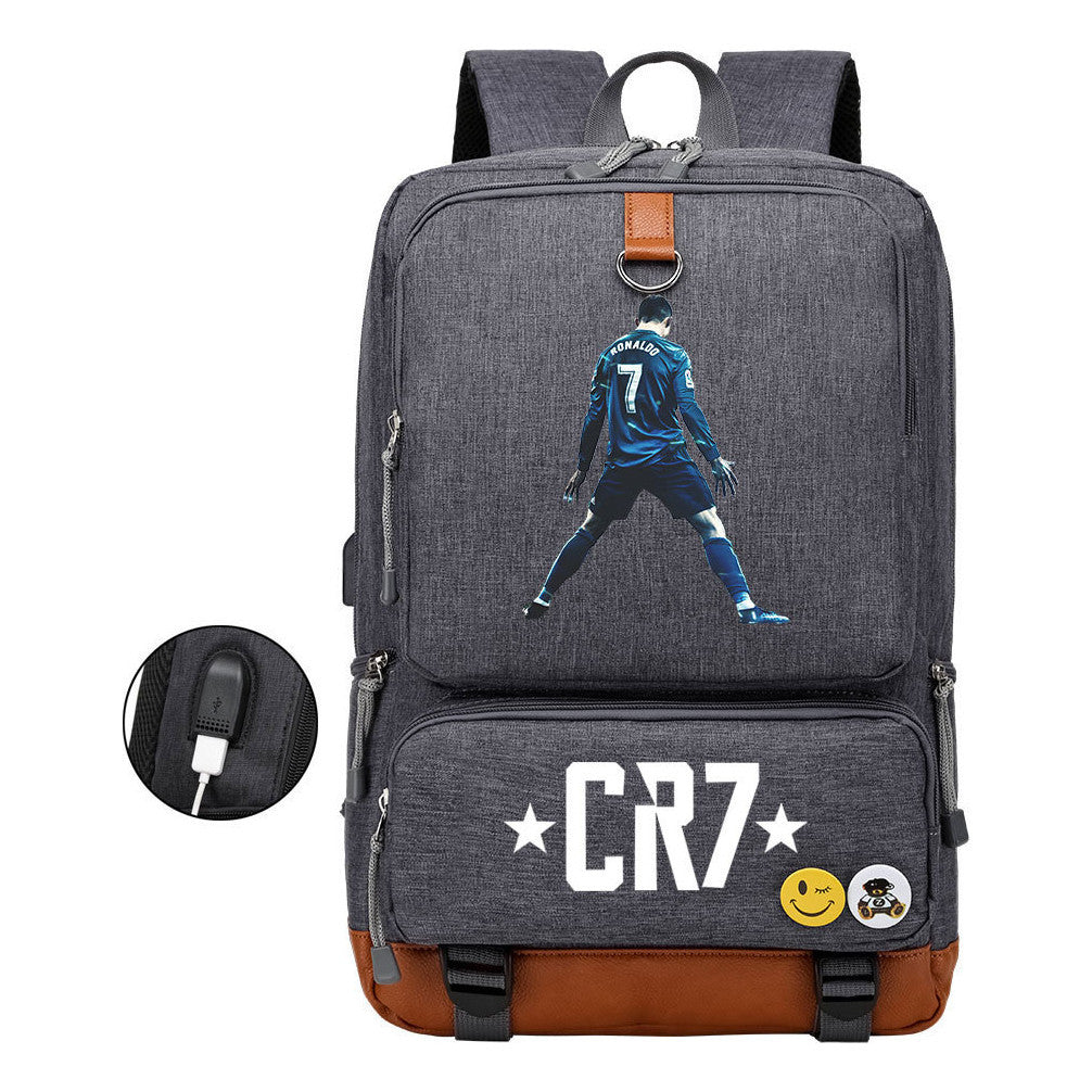 Football Star Cristiano Ronaldo Printed Usb Youth Primary And Secondary School Backpack For Boys And Girls Leisure Travel Backpack
