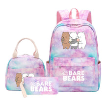 Cartoon Cute Three Bears Youth Student Girls School Bag Lunch Bag Three Piece Set Backpack Set