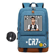 Football Star Cristiano Ronaldo Printed Usb Student Backpack For Leisure Travel Backpack
