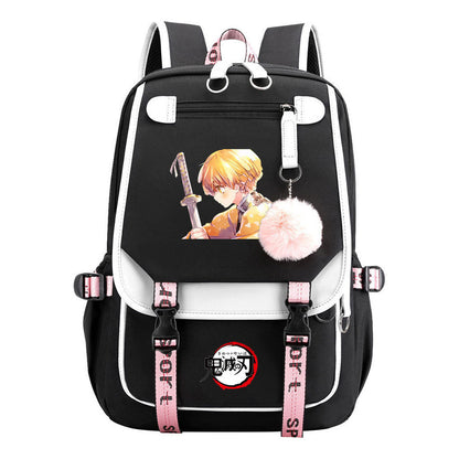 Cartoon Fashion Usb Youth Student Backpack Boy's And Girl's Leisure Ribbon Flip Backpack
