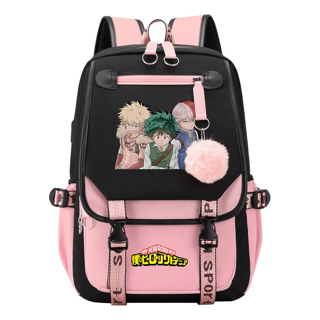Comics My Heroes Academy Usb Youth Student Backpack Men's And Women's Leisure Ribbon Flip Backpack