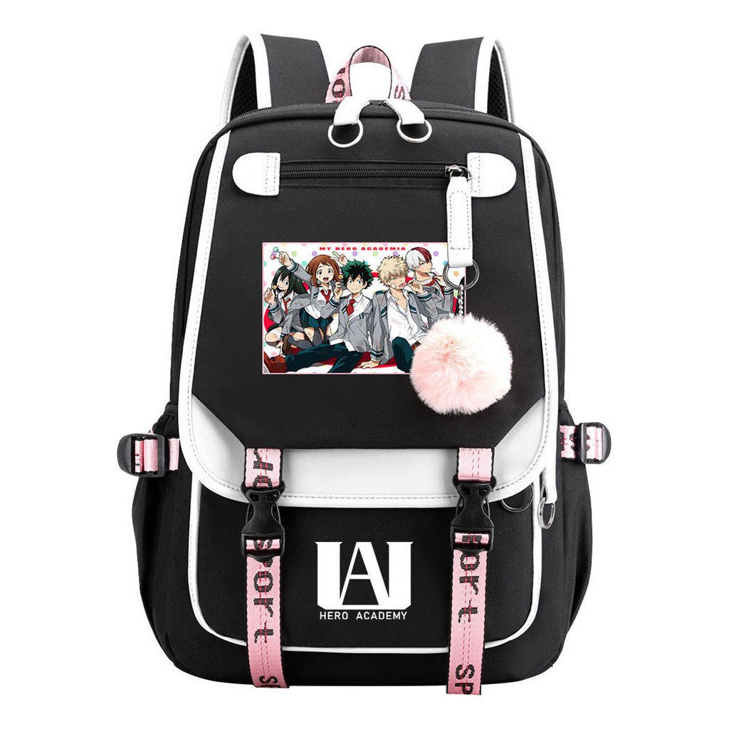 Comics My Heroes Academy Usb Student Backpack Casual Ribbon Flip Backpack