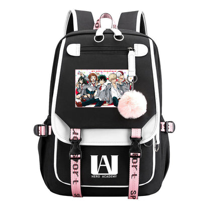 Comics My Heroes Academy Usb Student Backpack Casual Ribbon Flip Backpack