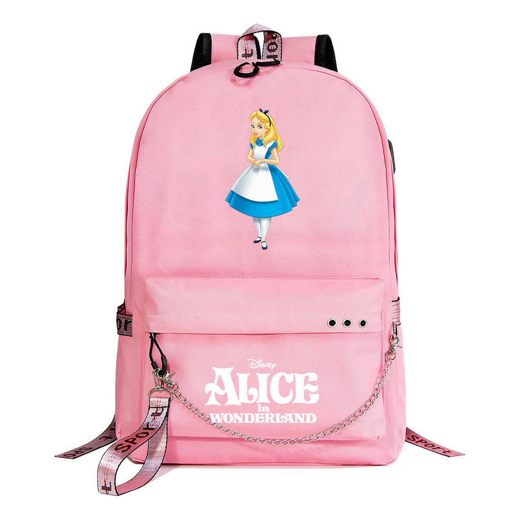 Cheshire Cat Alice's Adventure In Wonderland Youth School Bag Casual Weaving Strap Backpack