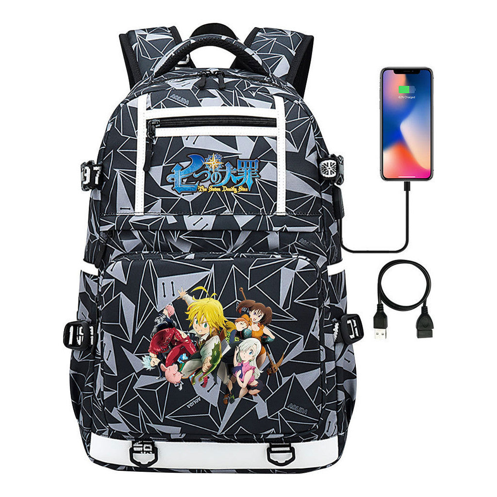 Seven Major Crimes In Comics, Printed Usb Youth Student Backpack, Men's And Women's Leisure Travel Backpack