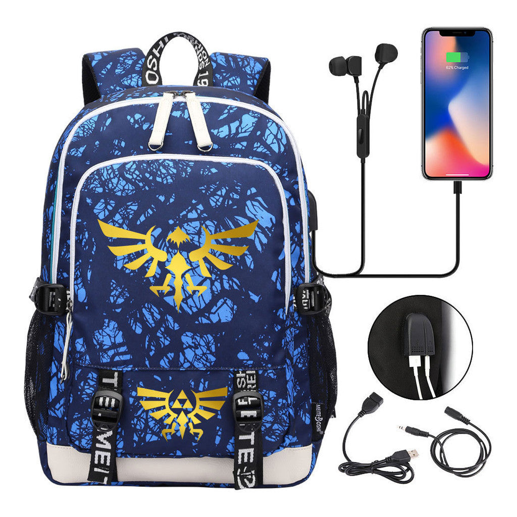 Golden Usb Youth Student Backpack For Leisure Sports Backpack