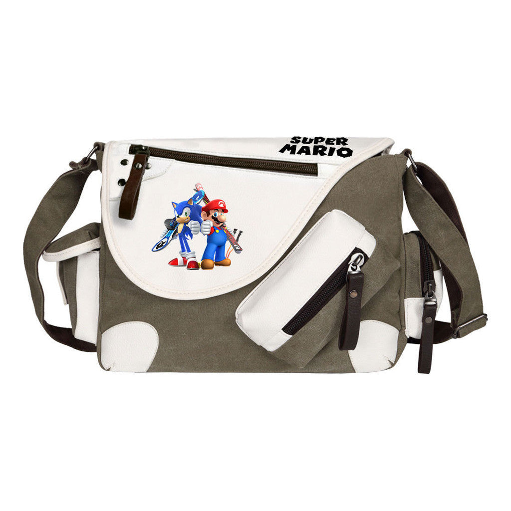 Super Mario Youth Student School Bag Canvas Shoulder Bag Casual Straddle Backpack