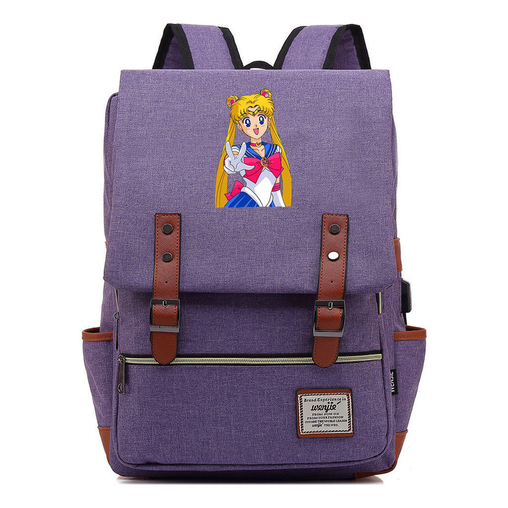 Anime Beauty Girl Warrior Youth Student School Bag Usb Men's And Women's Leisure Backpack