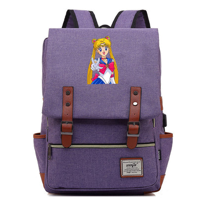 Anime Beauty Girl Warrior Youth Student School Bag Usb Men's And Women's Leisure Backpack