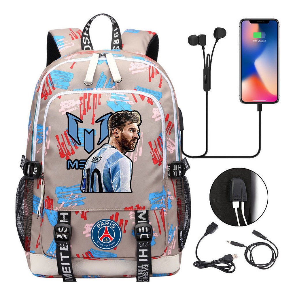 Sports Football Star Usb Youth Student Backpack For Men And Women's Leisure Sports Backpack