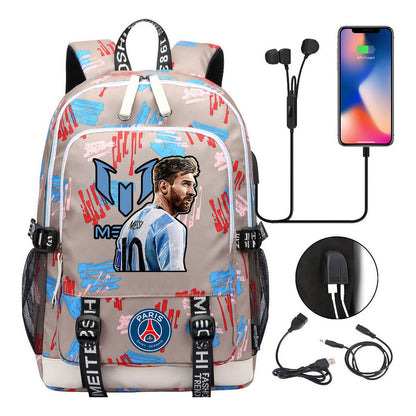 Sports Football Star Usb Youth Student Backpack For Men And Women's Leisure Sports Backpack