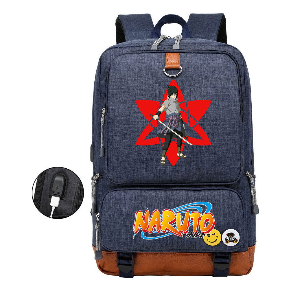 Naruto Print Usb Youth Student Backpack For Men And Women Leisure Travel Backpack