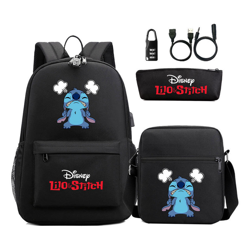 Interstellar Baby Stitch Usb Password Lock Youth Student Backpack 3-piece Set For Men And Women Backpacks